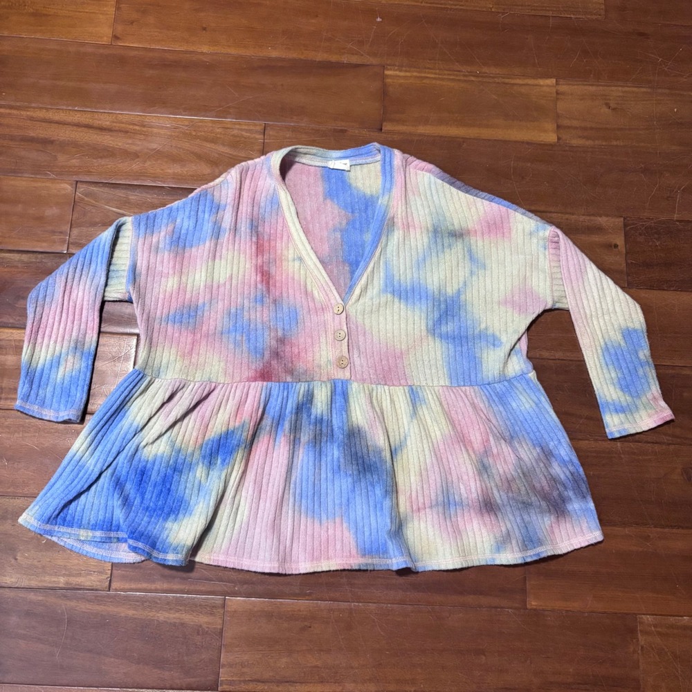 Boho Fairycore Tie Dye Waffle Knit Peplum Top|Sz Medium‎